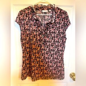 New York & Company Black and Pink Floral Blouse Size L